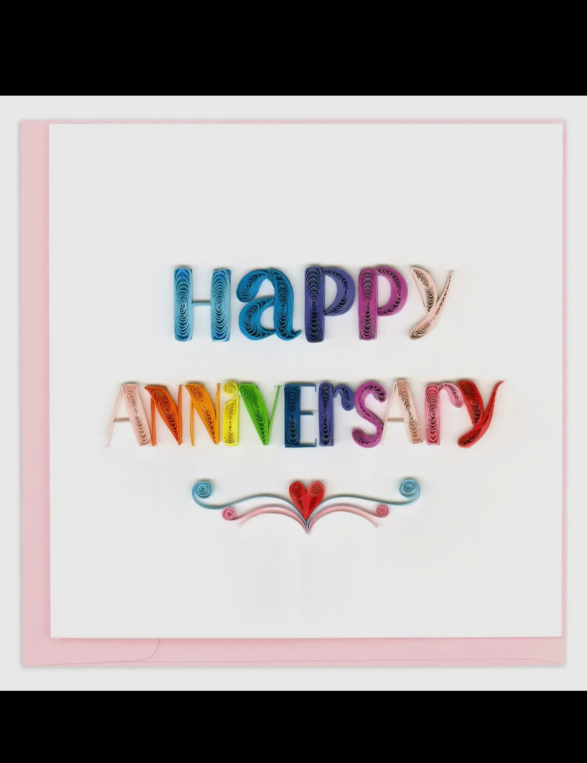 Colorful 'Happy Anniversary' card with decorative elements on a white background