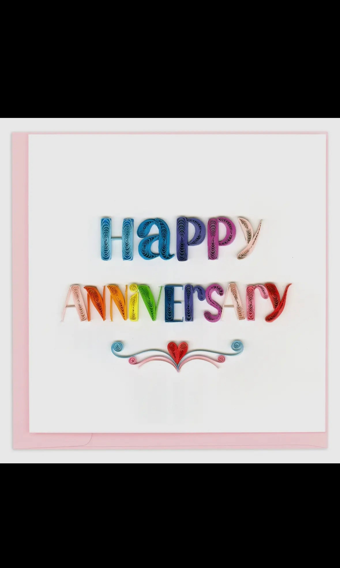 Colorful 'Happy Anniversary' card with decorative elements on a white background