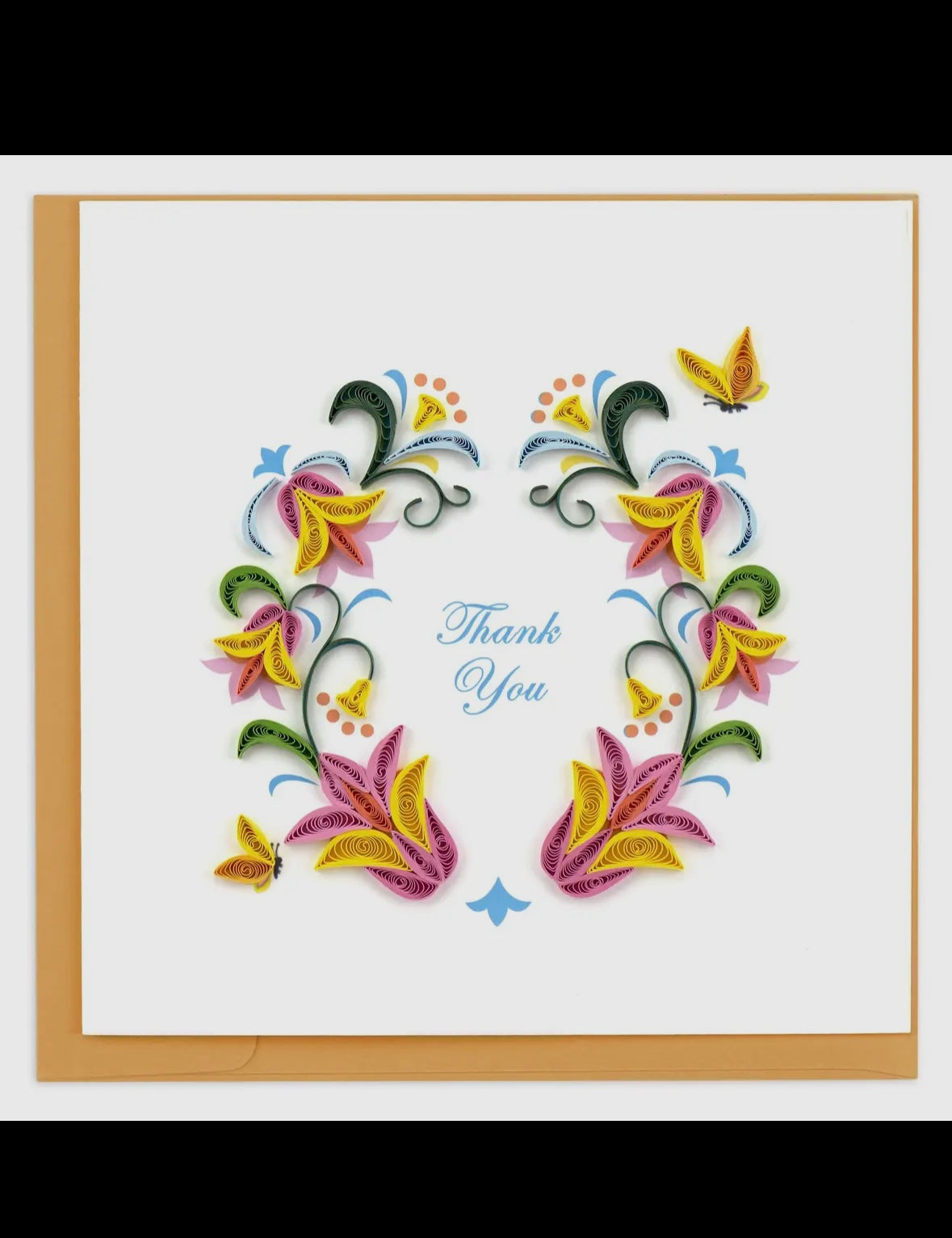 Decorative card with floral design and 'Thank You' text on a white background