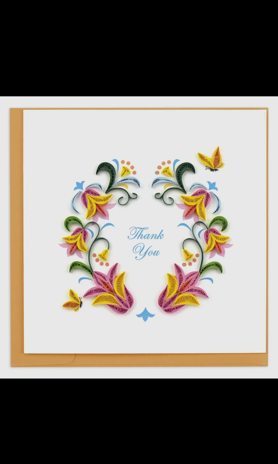 Decorative card with floral design and 'Thank You' text on a white background