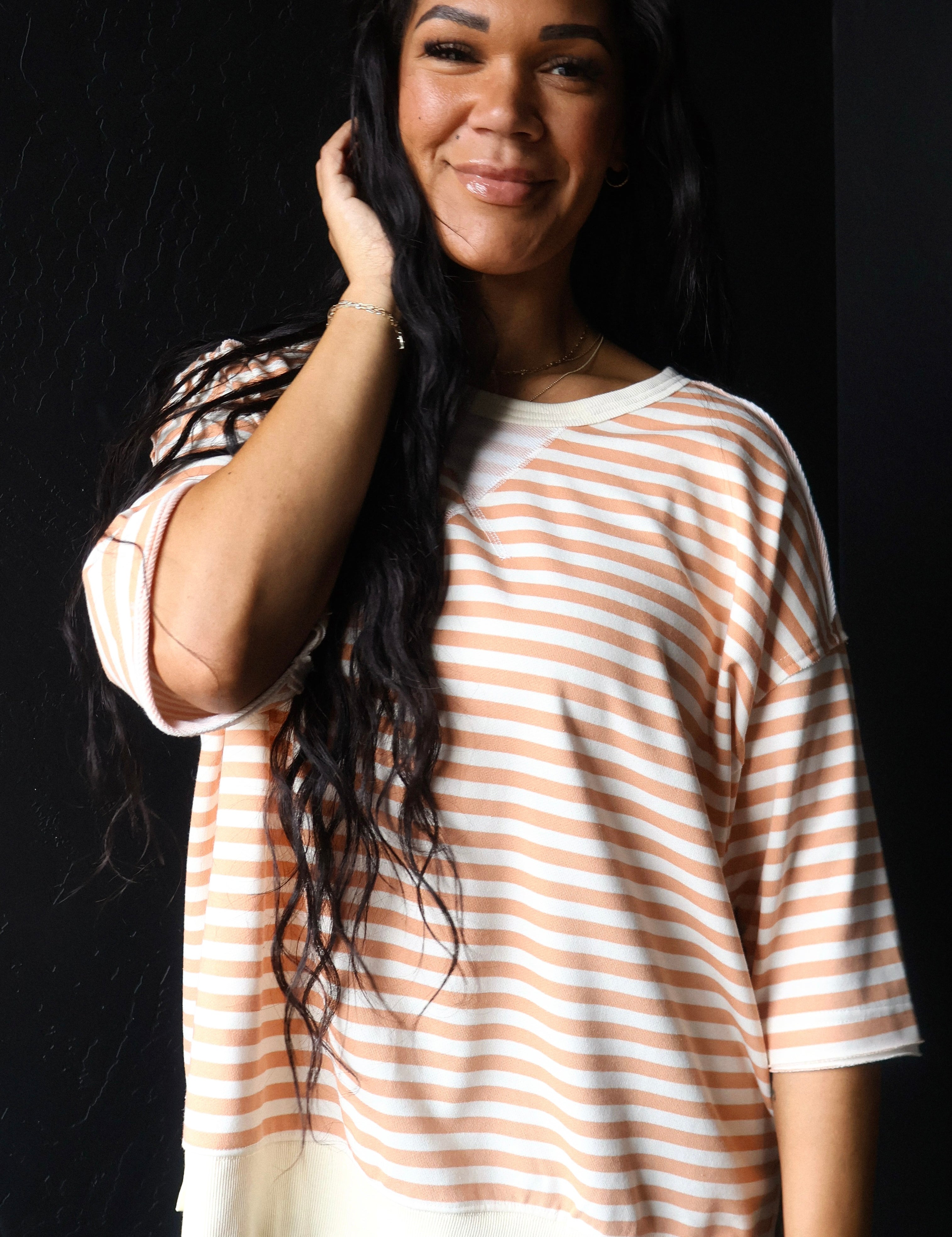Reign Apricot Stripped French Terry Top