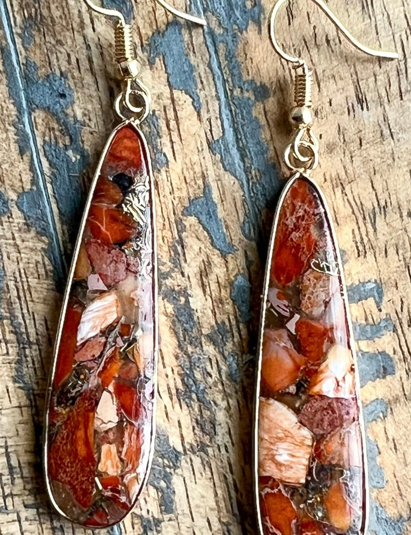 red clay teardrop fish hook earrings
