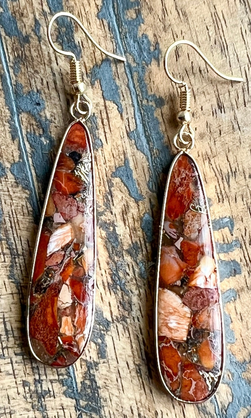 red clay teardrop fish hook earrings