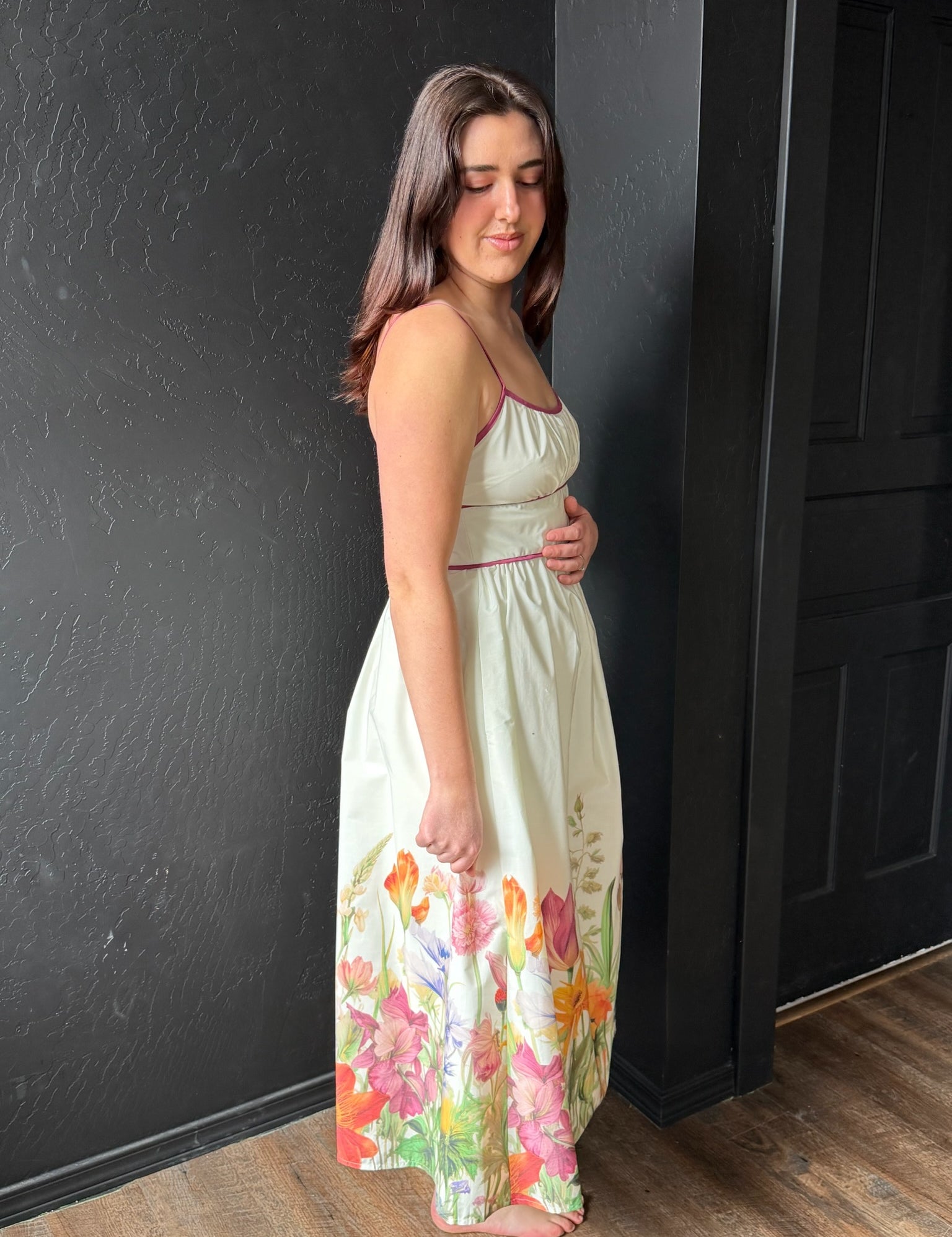 Sidney Sleeveless Floral Boarder Midi Dress