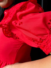 Skyla Red Puff Sleeve Midi Dress