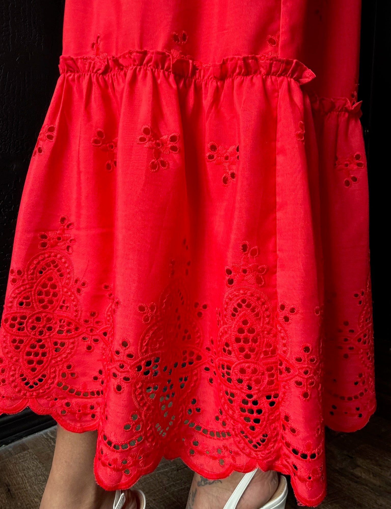 Skyla Red Puff Sleeve Midi Dress