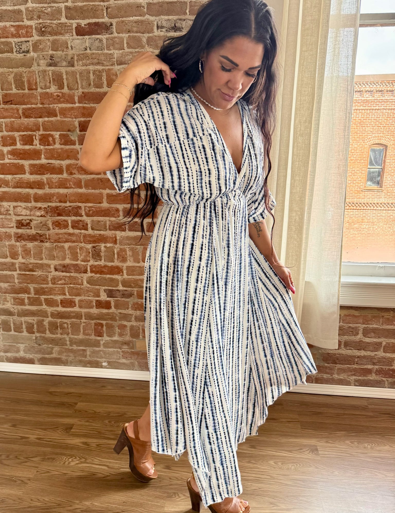 Sophia V Neck Striped Midi Dress