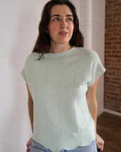 Tiana Light Aqua Fine Gauge Scallop Pattern Relaxed Knit Top