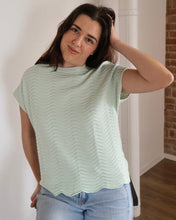 Tiana Light Aqua Fine Gauge Scallop Pattern Relaxed Knit Top