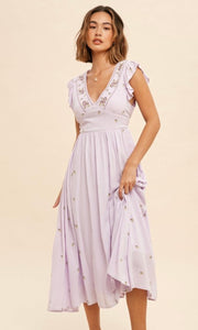 *SALE! Anais Pale Lilac Allover Embroidered Empire Midi Dress