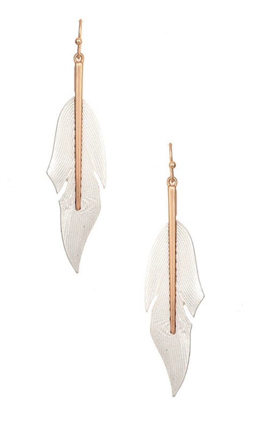 Mixed Silver Gold Etched Leaf Drop Earrings