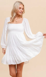 *SALE! Adaze White Textured Tiered Smocked Mini Dress