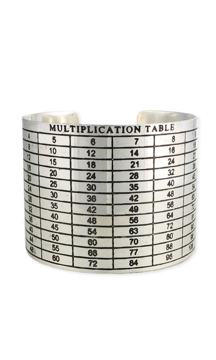 Chic Silver Multiplication Table Cuff Bracelet