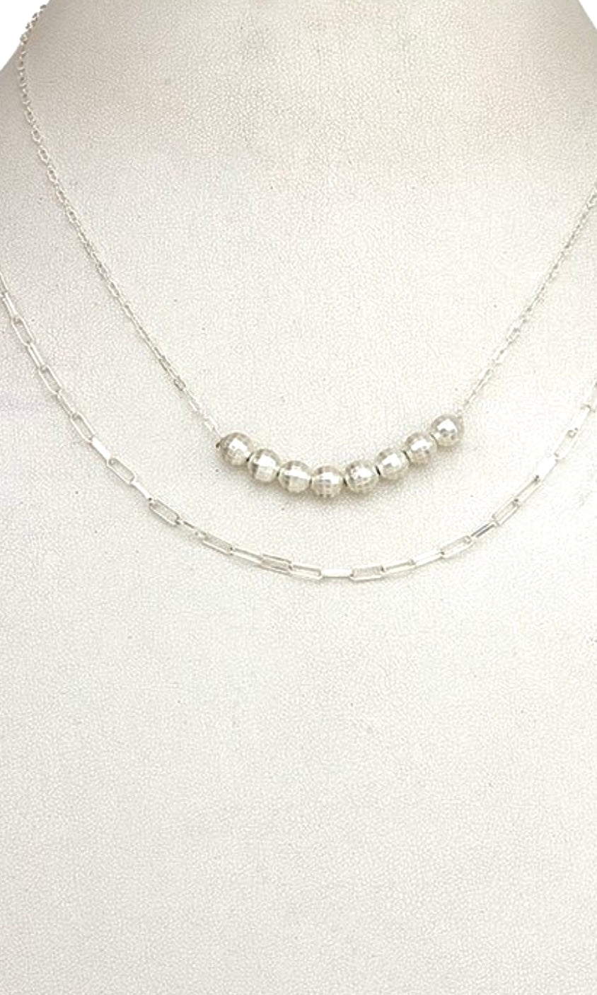 Matte Silver Bead Accent Double Layer Short Necklace