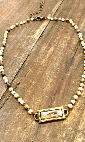 Sylvia Neutral Crystal Stone Beaded Short Choker Necklace