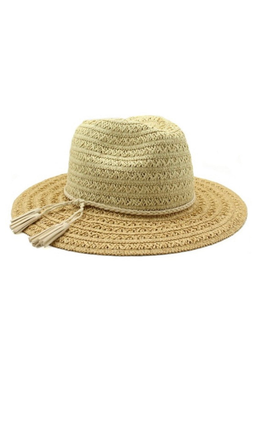 Boho Natural & Tan Brim Panama Sun Hat-