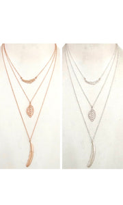 Leaf Pendant Triple Mix Necklace