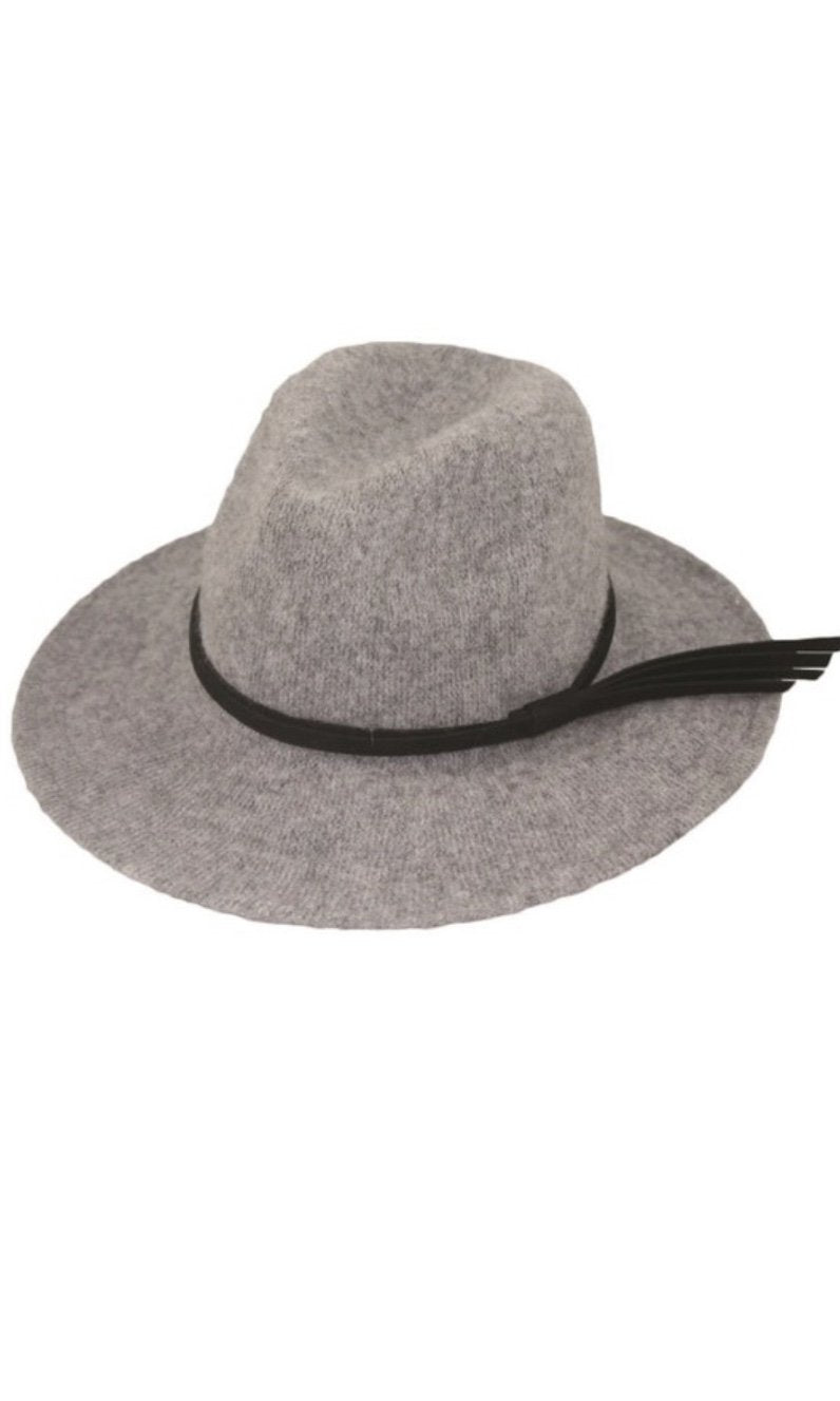 Cameron Light Grey Braided Faux-Suede Panama Hard Brim Hat