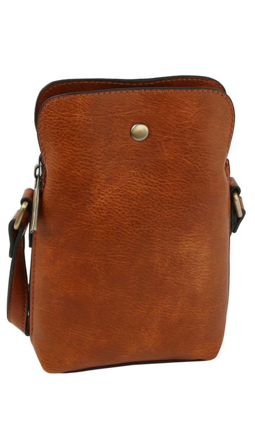 Bond Brown Vegan Leather Cellphone Crossbody Bag