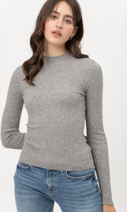 Arial Heather Grey Fitted Rib Knit Sweater Top