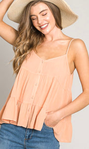 *SALE! Austry Cantaloupe Button Tiered Tank Shirt Top