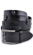 Black OR Brown Leather Silver Buckle Hammered Stud Belt