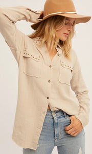 Alancia Sand Stud Detail Tunic Shirt Top