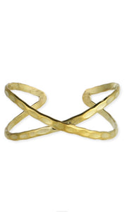 Modern Hammered Gold Criss Cross Cuff Bracelet