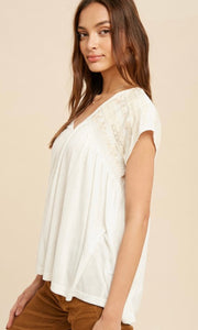 Aliana Off White Embroidered Contrast Knit Shirt Top