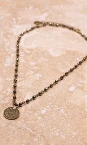 Roxie Bronze Coin Pendant Beaded Chain Short Necklace