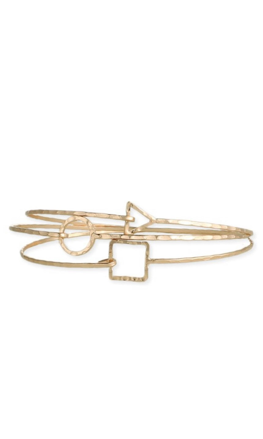 Chic Hammered Gold Geometric Multi Bangle Bracelet