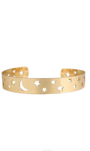 Heavens Above Gold Moon Star Cuff Bracelet