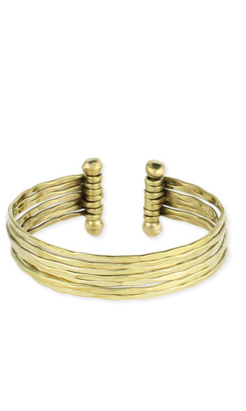 Bracelet Boho Chic Gold Hammered 7 Line Cuff Bracelet