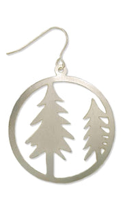 Majestic Pines Silver Trees Cutout Circular Earrings