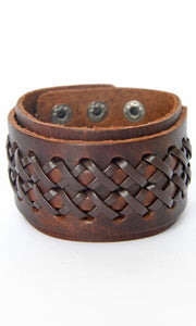 Boho Brown Braided Leather Wide Cuff Bracelet
