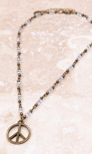 Peace Bronze Pendant Beaded Necklace