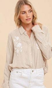 Absa - Ecru Floral Embroidery Tie-Front Blouse Shirt