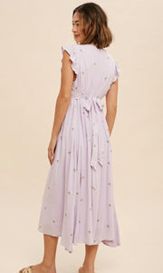 *SALE! Anais Pale Lilac Allover Embroidered Empire Midi Dress