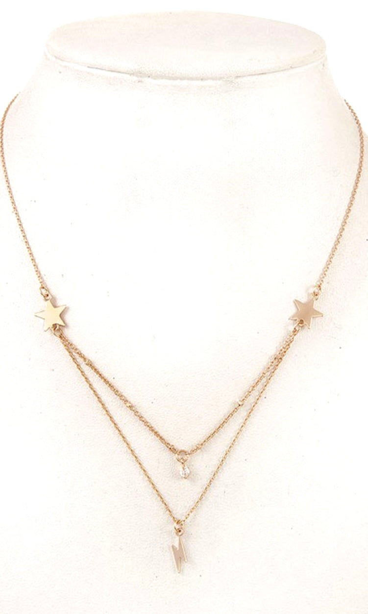 Gold Star Accent Double Layer Pendant Short Necklace