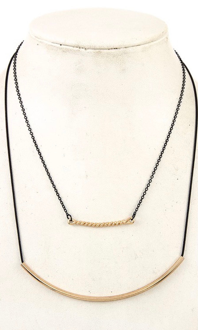 Necklace Chic Black Gold Curved Pendant Double Row Necklace