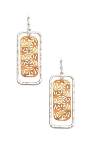 Hammered Silver Gold Rectangle Cut-Out Drop Earrings