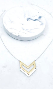 Chevron Mixed Metal Charm Pendant Short Necklace