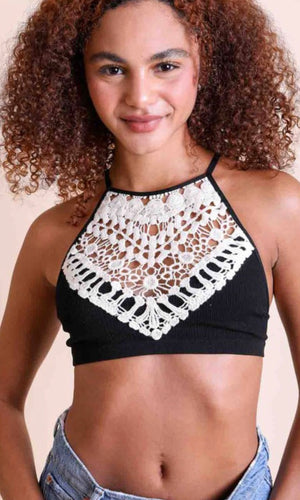 Brittany Black Crochet Lace Contrast Brahmi Bralette