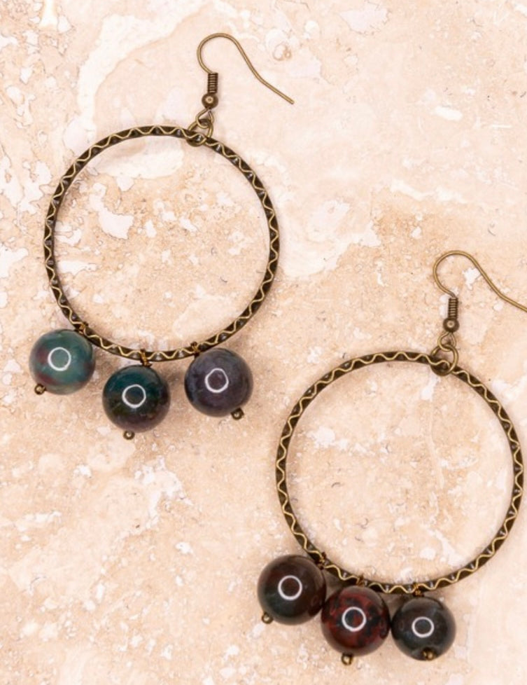 Olivia Triple Bead Hoop Dangle Earrings