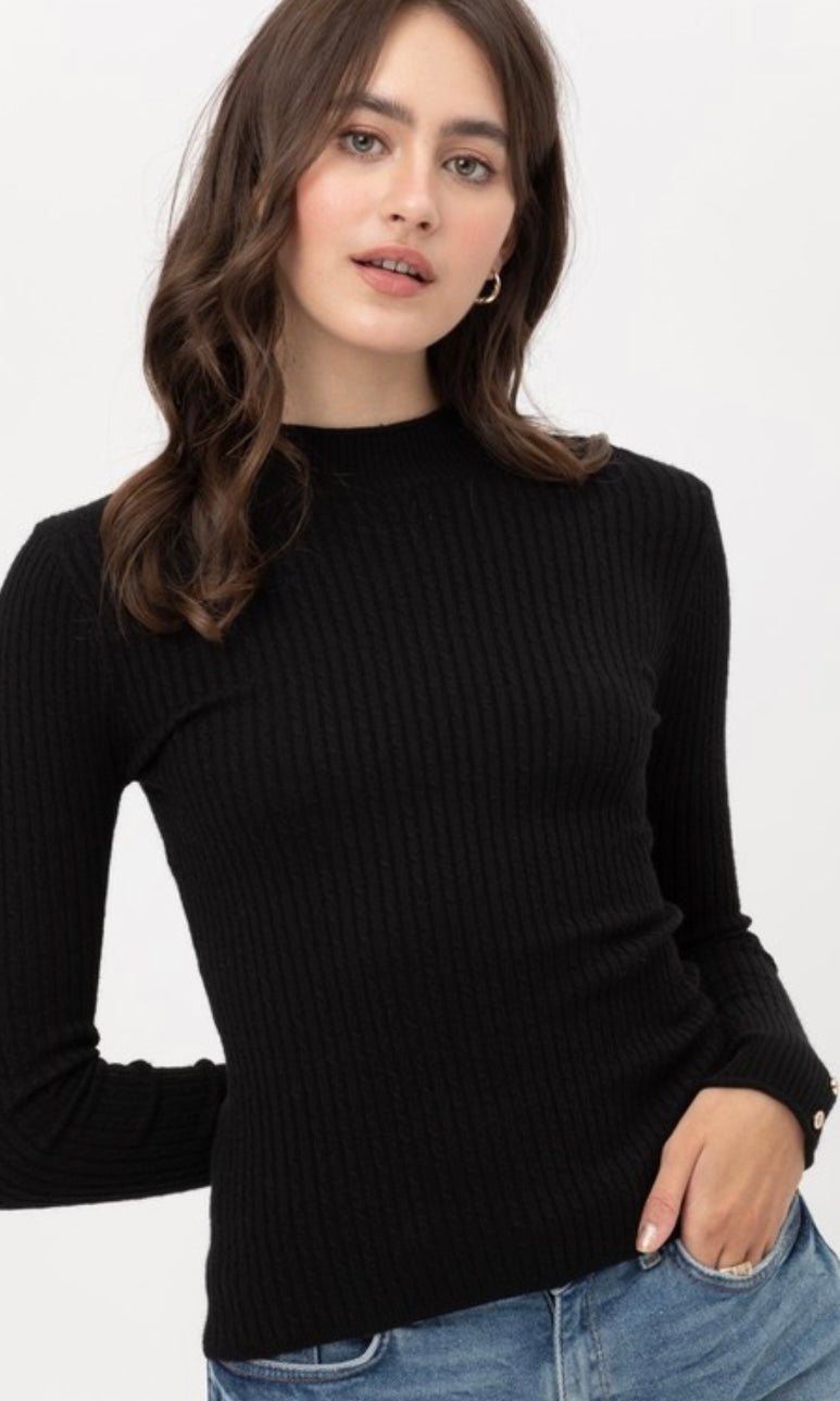 Arial Black Fitted Rib Knit Sweater Top