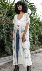Amberlyn  -Ivory Mandela Scallop Lace Longline Kimono