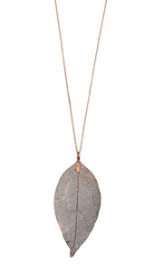 Delicate Copper Filigree Leaf Pendant Long Necklace
