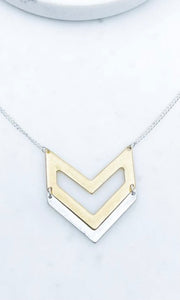 Chevron Mixed Metal Charm Pendant Short Necklace