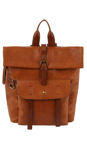 Bodie-Cognac Brown Vegan Leather Convertible Backpack Crossbody Bag