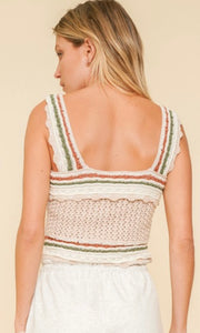 *SALE! Ashbee Taupe Colorblock Crochet Sweater Crop Top